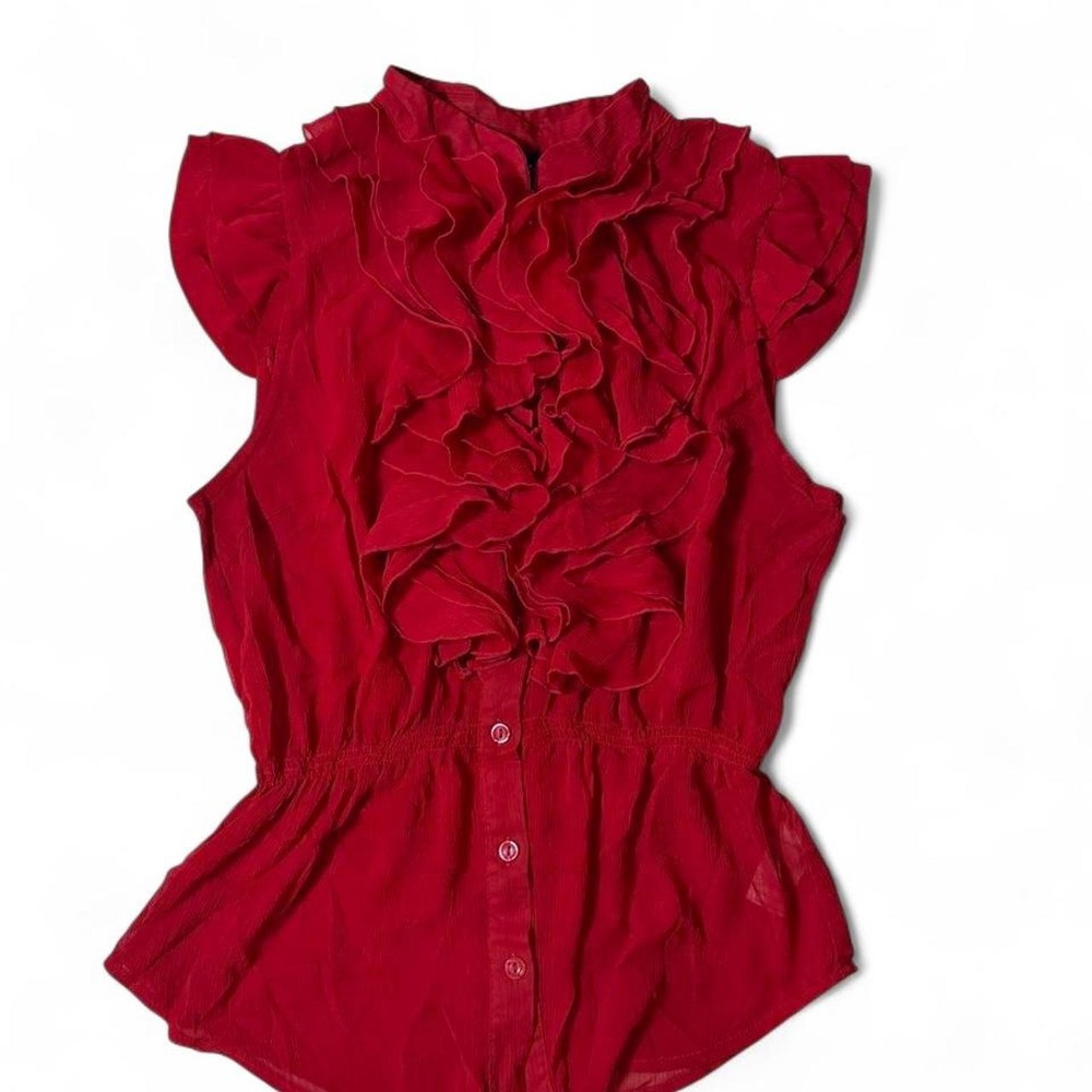Miley Cyrus x Max Azria 2010s Indie Sleaze Sheer Red Ruffle Top